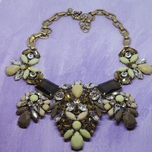 J. Crew Gold Tone Statment Necklace Neutral Color Rhinestones